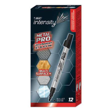 BIC Intensity Metal Pro Permanent Marker, Fine Pro Bullet Tip, Black, Dozen (PMIPK11BK)