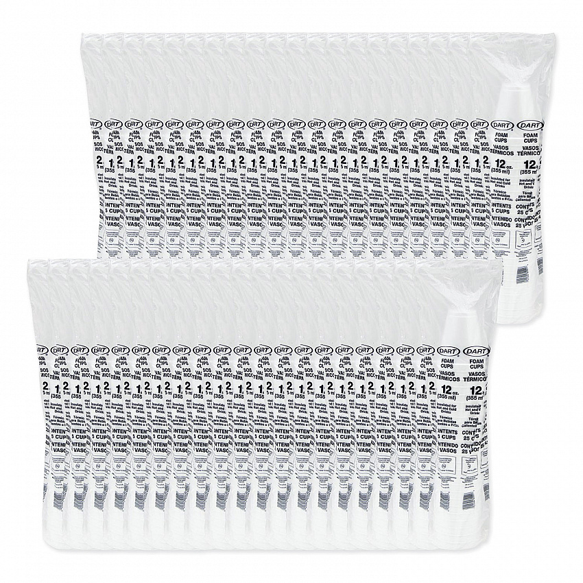 Foam Drink Cups, 12 oz, Squat, White, 1,000/Carton (12J16)