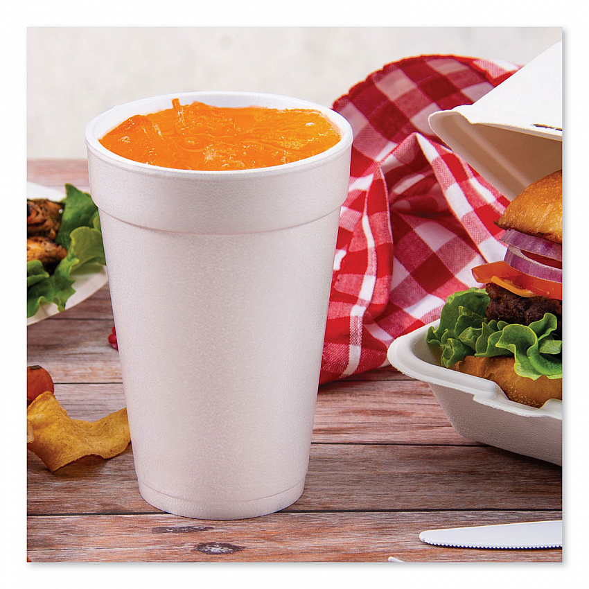 Foam Drink Cups, 16 oz., White, 25/Bag, 40 Bags/Carton (16J16)