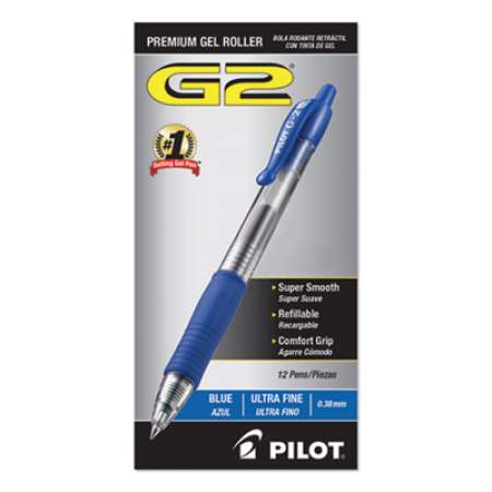 Pilot G2 Premium Gel Pen Convenience Pack, Retractable, Extra-Fine 0.38 mm, Blue Ink, Clear/Blue Barrel, Dozen (31278)