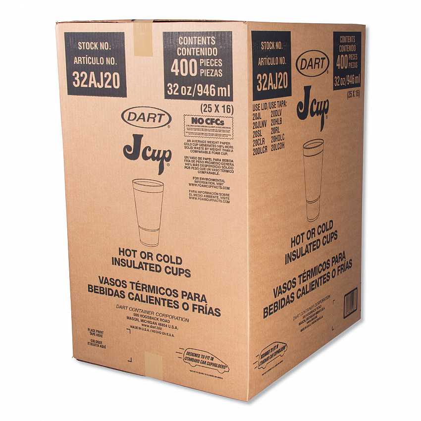 Foam Drink Cups, 32 oz, White, 16/Bag, 25 Bags/Carton (32AJ20)