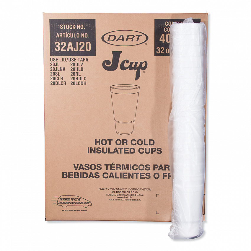 Foam Drink Cups, 32 oz, White, 16/Bag, 25 Bags/Carton (32AJ20)
