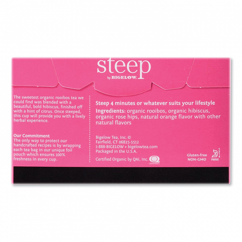 steep Tea, Rooibos Hibiscus Herbal Tea, 0.08 oz Tea Bag, 20/Box (RCB17713)