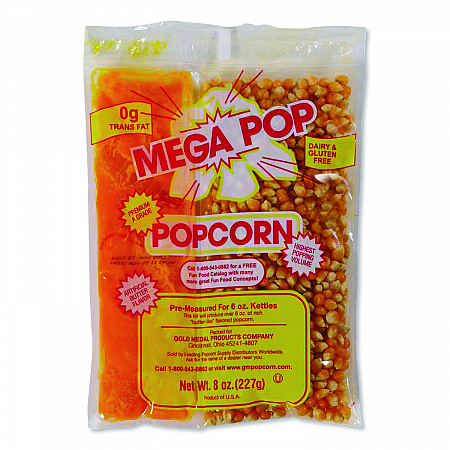 Mega Pop Popcorn, Butter, 8 oz Bag, 36 Bags/Carton (2836)