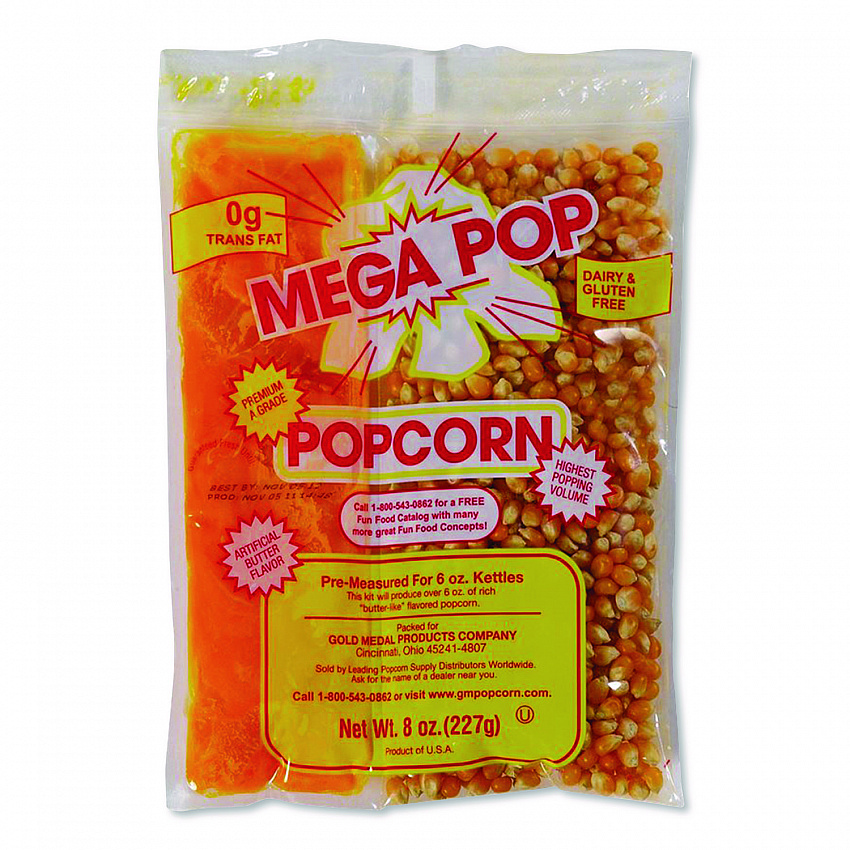 Mega Pop Popcorn, Butter, 8 oz Bag, 36 Bags/Carton (2836)