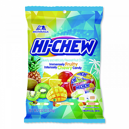 Fruit Chews, Tropical, Peg Bag 3.53 oz, 6/Carton (00434)