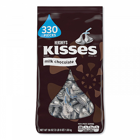 KISSES, Milk Chocolate, Silver Wrappers, 56 oz Bag (12295)