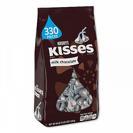 KISSES, Milk Chocolate, Silver Wrappers, 56 oz Bag (12295)