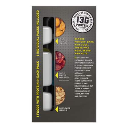 P3 Portable Protein Pack with Planters Peanuts, Honey Roasted Peanuts/Maple Ham Jerky/Sunflower Kernels, 3/Pack (2830803)
