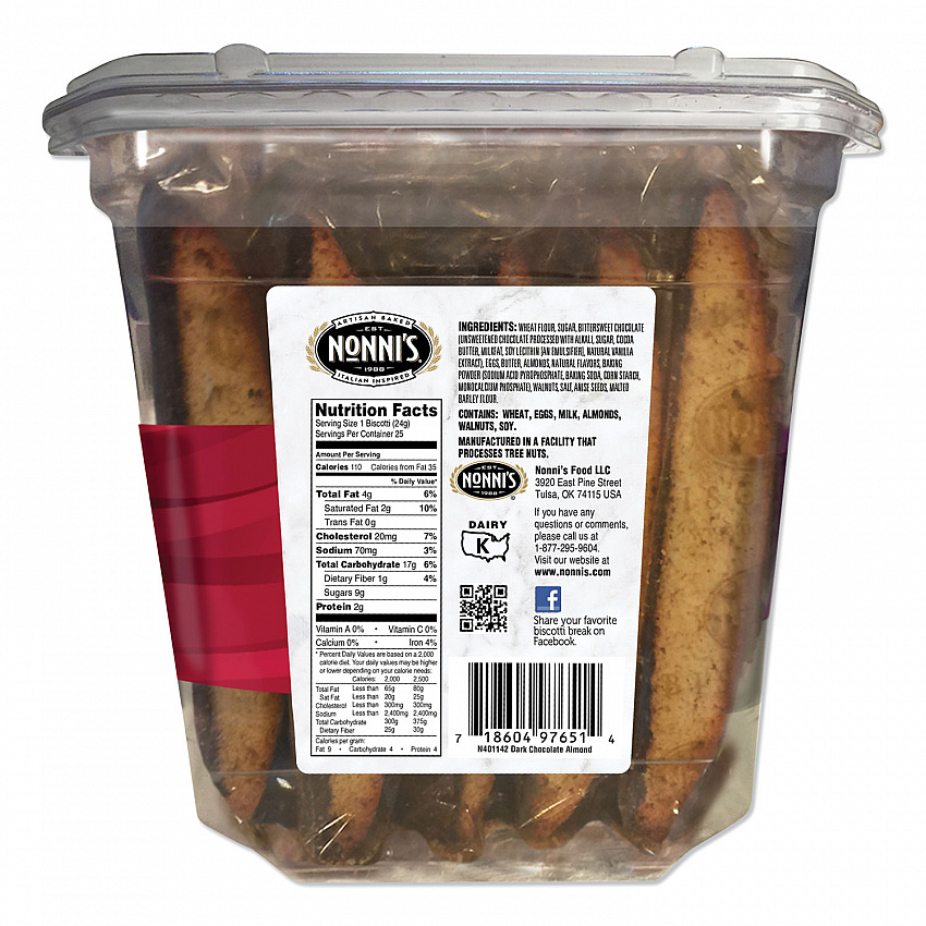 Biscotti, Dark Chocolate Almond, 0.85 oz Individually Wrapped, 25/Pack (NSD97651)