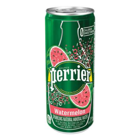 Perrier Sparkling Natural Mineral Water, Watermelon, 8.45 oz Can, 10 Cans/Pack (2618606)