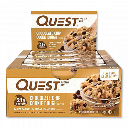 Protein Bars, Chocolate Chip Cookie Dough, 2.12 oz Bar, 12 Bars/Box (00003)