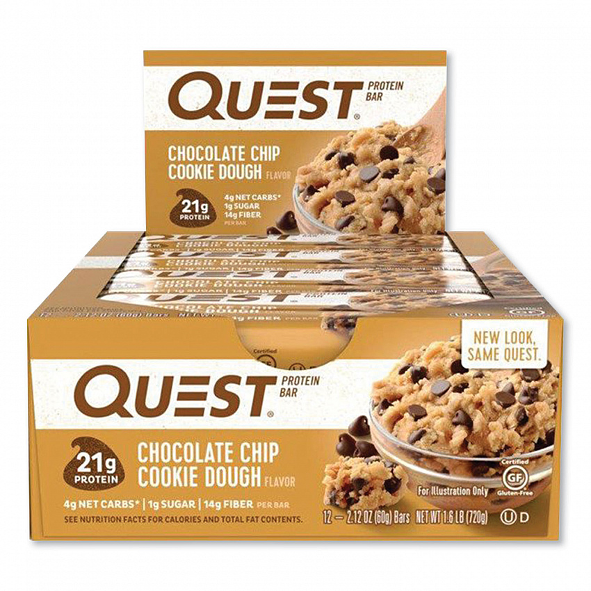 Protein Bars, Chocolate Chip Cookie Dough, 2.12 oz Bar, 12 Bars/Box (00003)