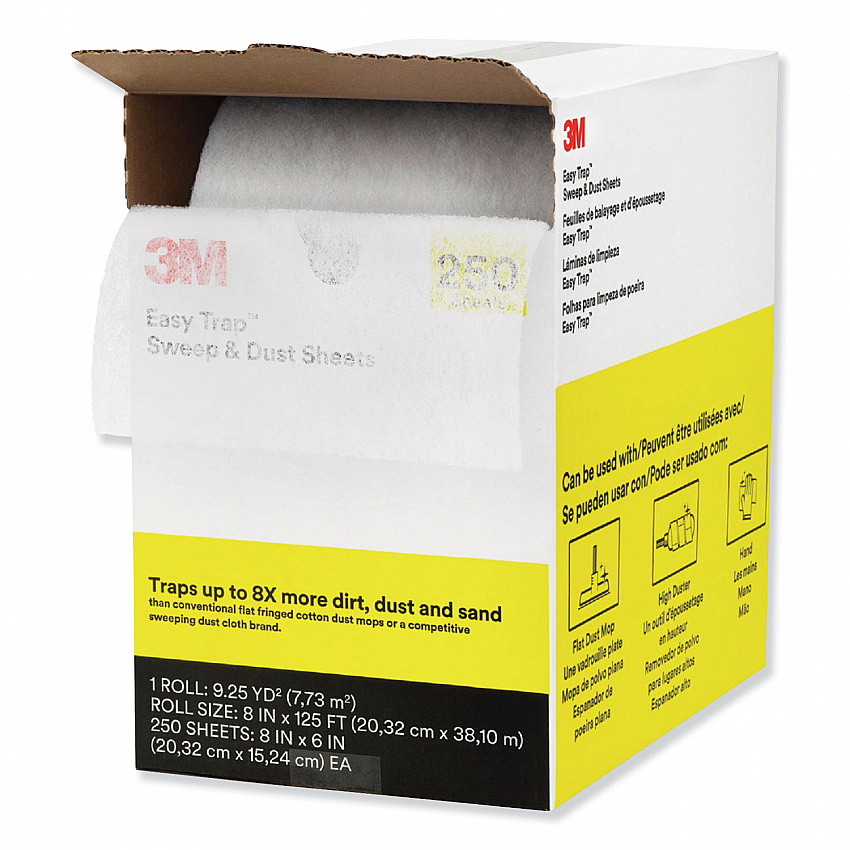 Easy Trap Duster Sweep and Dust Sheets, Perforated, 8" x 125 ft, White, 250 Sheet Roll (55654W)