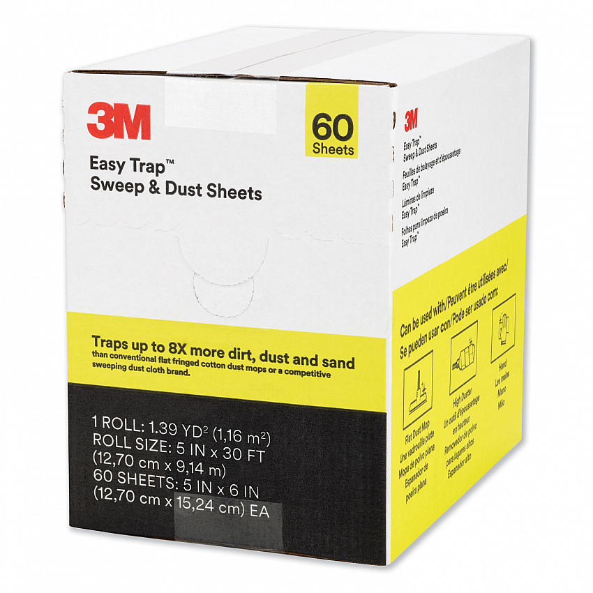 Easy Trap Duster Sweep and Dust Sheets, 5" x 30 ft, White, 60 Sheet Roll/Box (59032W)