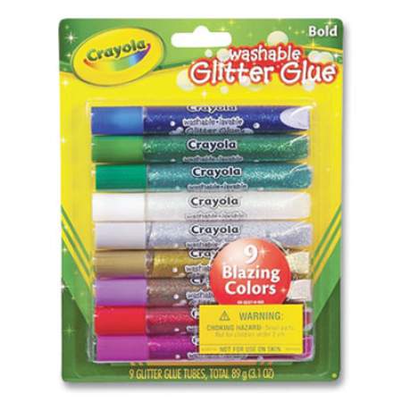 Crayola Washable Glitter Glue, 0.35 oz, Assorted Colors, 9/Pack (693527)