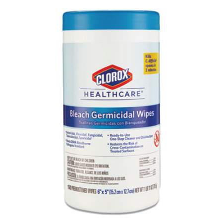 Clorox Healthcare Bleach Germicidal Wipes, 6 x 5, Unscented, 150/Canister, 6 Canisters/Carton (30577CT)