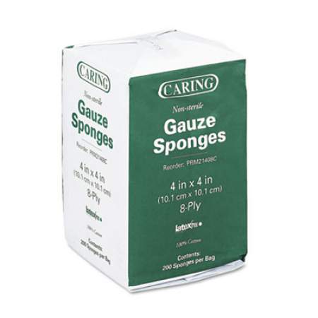 Medline Caring Woven Gauze Sponges, Non-Sterile, 8-Ply, 4 x 4, 200/Pack (PRM21408C)