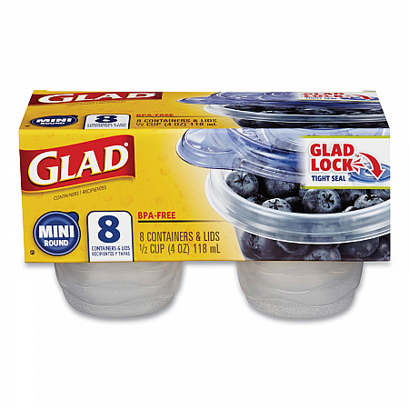 Mini Round Food Storage Containers, 4 oz, Clear/Blue, Plastic, 8/Pack (70240PK)