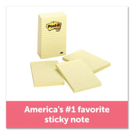 Post-it Notes Original Pads in Canary Yellow, Lined, 4 x 6, 100-Sheet, 5/Pack (6605PK)