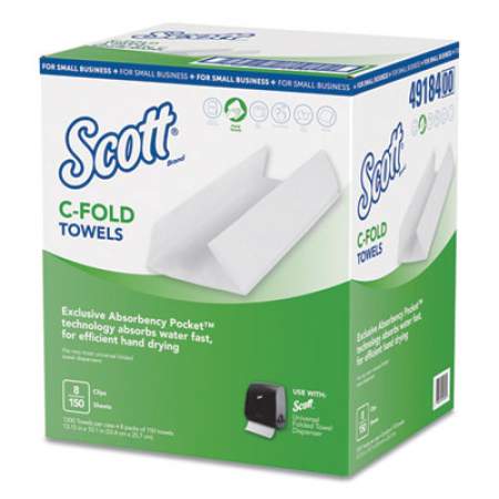 Scott C-Fold Towels, Absorbency Pockets,10.13 x 13.15, White, 150/PK,8 PK/CT (49184)