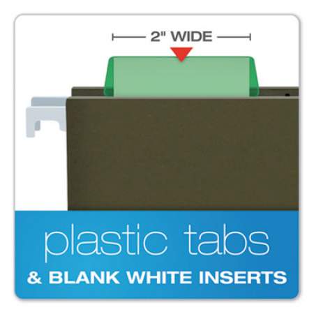 Pendaflex TRANSPARENT COLORED TABS FOR HANGING FILE FOLDERS, 1/5-CUT TABS, GREEN, 2" WIDE, 25/PACK (42 GRE)