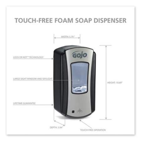 GOJO LTX-12 Touch-Free Dispenser, 1,200 mL, 5.75 x 3.33 x 10.5, Brushed Chrome/Black (191904)