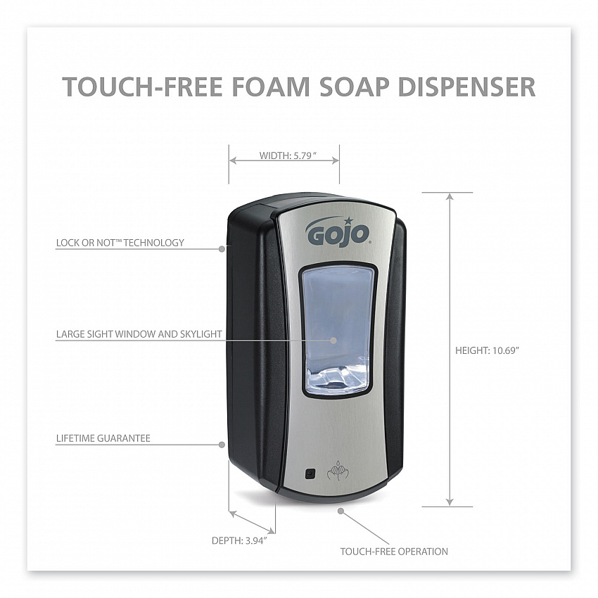 LTX-12 Touch-Free Dispenser, 1,200 mL, 5.75 x 3.33 x 10.5, Brushed Chrome/Black (191904)