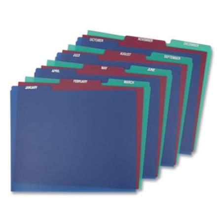 Pendaflex Poly Top Tab File Guides, 1/3-Cut Top Tab, January to December, 8.5 x 11, Assorted Colors, 12/Set (40144)