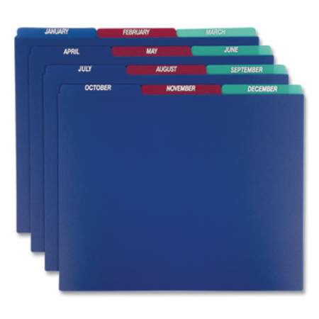 Pendaflex Poly Top Tab File Guides, 1/3-Cut Top Tab, January to December, 8.5 x 11, Assorted Colors, 12/Set (40144)
