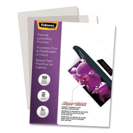 Fellowes SuperQuick Thermal Laminating Pouches, 3 mil, 9" x 11.5", Gloss Clear, 100/Pack (5245801)