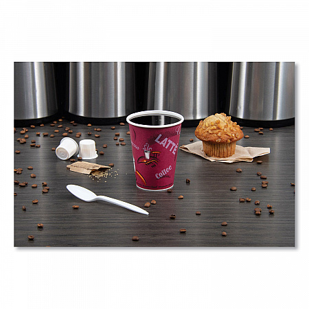 Paper Hot Drink Cups in Bistro Design, 12 oz, Maroon, 50/Bag, 20 Bags/Carton (412SIN)