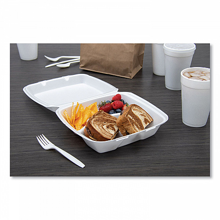 Foam Hinged Lid Containers, 3 Compartments, 8.38 x 7.78 x 3.25, 200/Carton (85HT3R)