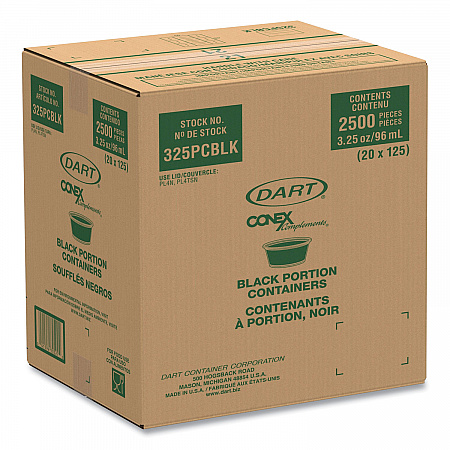 Conex Complements Portion/Medicine Cups, 3.25 oz, Plastic, Black, 125/Bag, 20 Bags/Carton (325PCBLK)