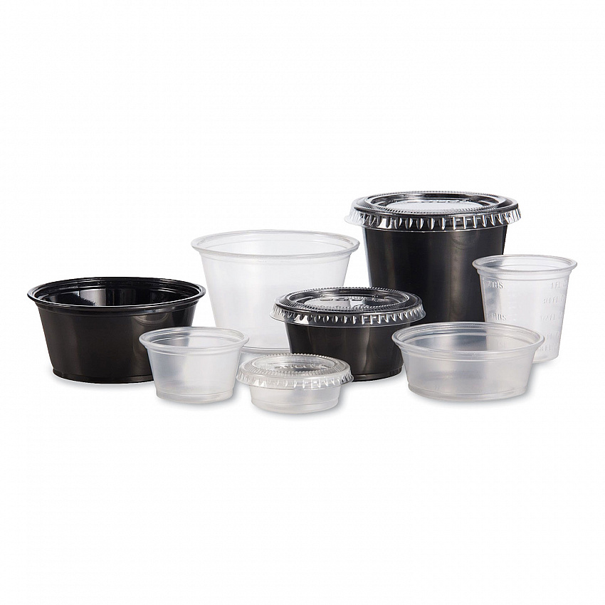 Conex Complements Portion/Medicine Cups, 3.25 oz, Plastic, Black, 125/Bag, 20 Bags/Carton (325PCBLK)