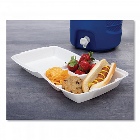 Foam Hinged Lid Containers, 3 Compartments, 8.38 x 7.78 x 3.25, 200/Carton (85HT3R)