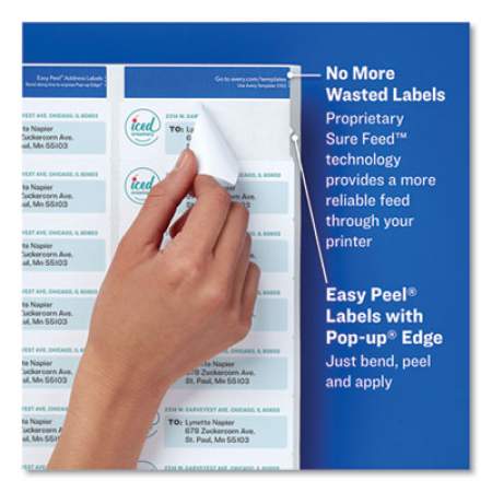 Avery Easy Peel White Address Labels w/ Sure Feed Technology, Laser Printers, 1 x 2.63, White, 30/Sheet, 100 Sheets/Box (5160)