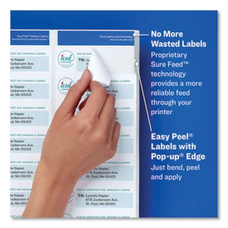 Avery Easy Peel White Address Labels w/ Sure Feed Technology, Laser Printers, 1 x 4, White, 20/Sheet, 250 Sheets/Box (5961)