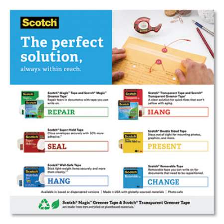Scotch Wall-Safe Tape with Dispenser, 1" Core, 0.75" x 50 ft, Clear, 2/Pack (183DM2)