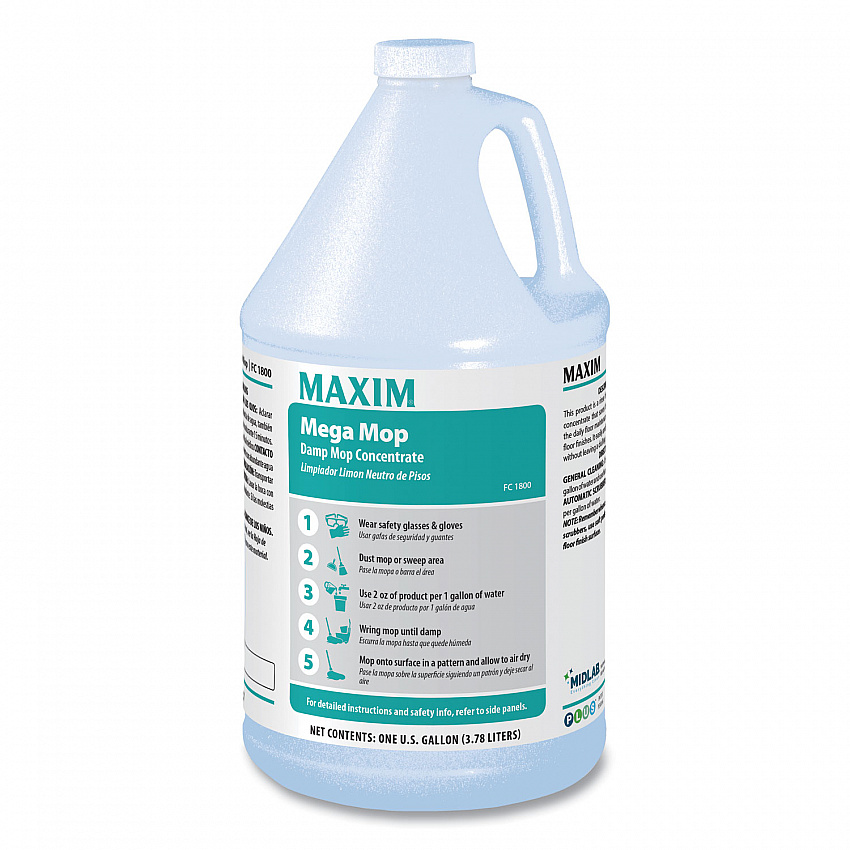 Mega Mop Damp Mop Concentrate, Lemon Scent, 1 gal Bottle, 4/Carton (18000041)
