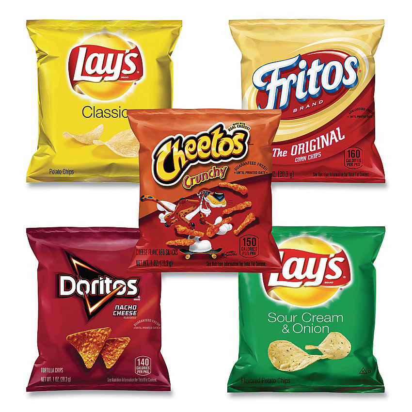 Potato Chips Bags Variety Pack, Assorted Flavors, 1 oz Bag, 50 Bags/Carton (22000403)