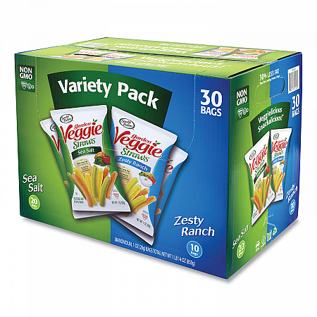 Veggie Straws, Cheddar Cheese/Sea Salt/Zesty Ranch, 1 oz Bag, 30 Bags/Carton (22000413)