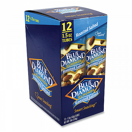 Roasted Salted Almonds, 1.5 oz Tube, 12 Tubes/Carton (22000735)