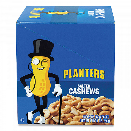 Salted Cashews, 1.5 oz Packs, 18 Packs/Box (20900626)