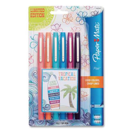 Paper Mate Flair Felt Tip Porous Point Pen, Stick, Medium 0.7 mm, Assorted Ink and Barrel Colors, 6/Pack (1677922)