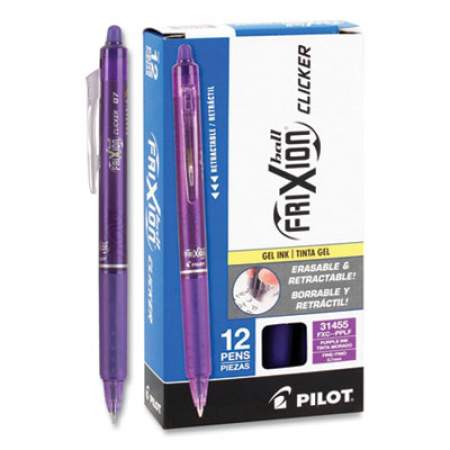 Pilot FriXion Clicker Erasable Gel Pen, Retractable, Fine 0.7 mm, Purple Ink, Purple Barrel, Dozen (2791507)