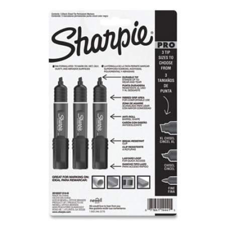 Sharpie Pro Permanent Marker, Medium Chisel Tip, Black, 3/Pack (24341912)