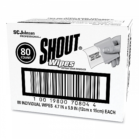 Wipe and Go Instant Stain Remover, 4.7 x 5.9, Unscented, White, 80 Packets/Carton (686661)
