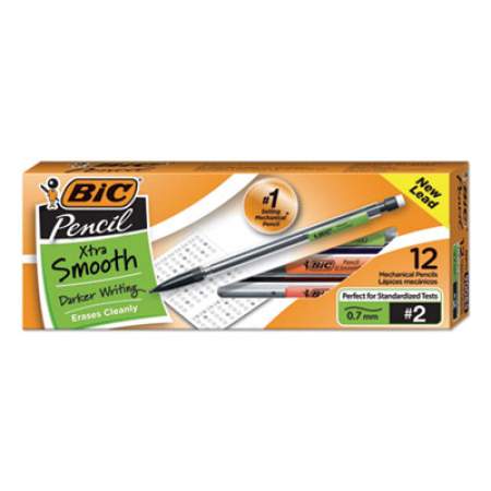 BIC Xtra Smooth Mechanical Pencil, 0.7 mm, HB (#2.5), Black Lead, Clear Barrel, Dozen (MP11)