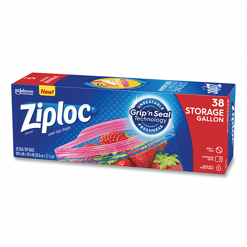 Double Zipper Storage Bags, Triple System Seal, Gallon, 10.56" x 10.75", Clear, 38 Bags/Box, 9 Boxes/Carton (383233)